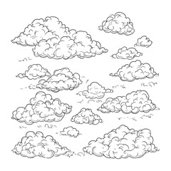 Fototapeta premium Hand-Drawn Cloud Illustrations in Varied Shapes and Sizes
