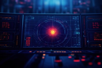 Fototapeta premium Futuristic interface with radar display over a dark background.
