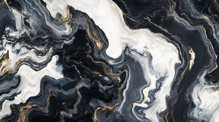 Obraz premium This artwork showcases a fascinating black and white marbled texture with swirling patterns resembling natural geological formations, revealing the interplay of light and shadow.