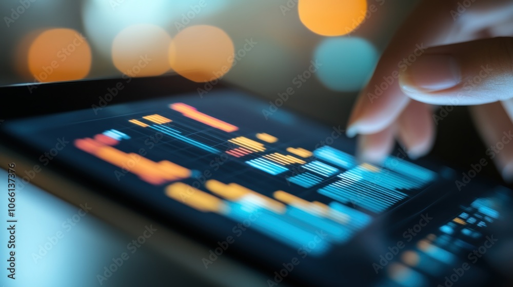 Poster A Hand Interacting with a Tablet Displaying Data
