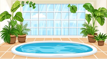 Fototapeta premium Indoor Pool with Plants and a Large Window.