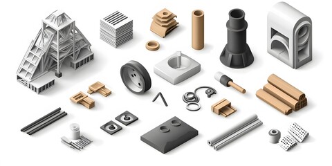 Obraz premium Set, Collection of Engineering Icons, Black, on White Background, 9:16 and 16:9 Format