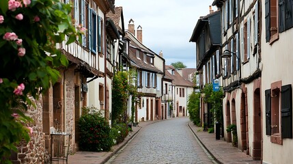 Cobblestone Street in a Historic French Village.