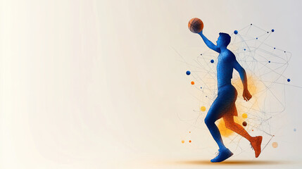 creative illustration of basketball player shooting ball, showcasing dynamic movement and energy. design features abstract shapes and vibrant colors