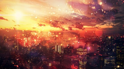 Naklejka premium Imagine 5d Particle, poster, Internet background, business, bending, technology, computer, connection, simple, starry sky, modern, point of light, sky, skyline, creative, data concept, big data image