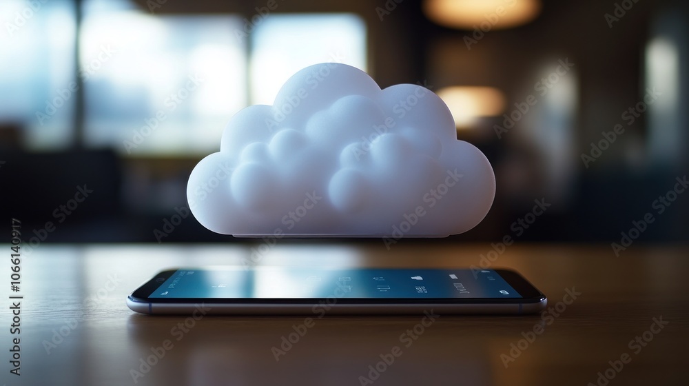 Aufkleber Cloud Computing Symbol Hovering Above a Smartphone