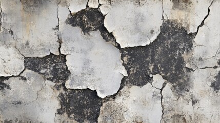 Obraz premium The surface of an aged white wall showcases an intricate pattern of cracks and peeling paint, embodying the passage of time in a forgotten urban environment filled with stories.