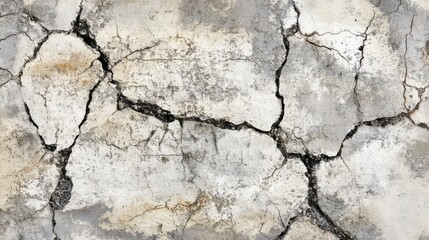 Obraz premium The surface of an aged white wall showcases an intricate pattern of cracks and peeling paint, embodying the passage of time in a forgotten urban environment filled with stories.