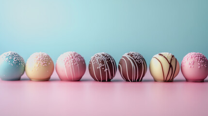 Fototapeta premium Colorful Chocolate Truffles on Smooth Background