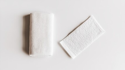 Obraz premium Two stacks of soft white tissues are placed neatly on a clean, light surface, ready for everyday needs like cleaning or personal care.