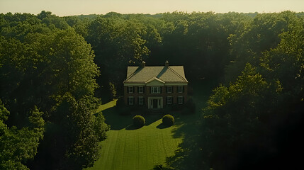 Brick house in the forest, trees, green, nature, home, architecture