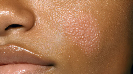 Close-up of Skin with Heat Rash, prickly heat, miliaria, skin condition, skin irritation, medical