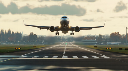 Naklejka premium A passenger plane takes off over the runway from the airport.