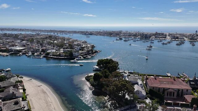 Boats near Balboa Island at Newport beach harbor in orange county, southern California