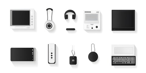 Set, Collection of Computer Icons, Computing, Black, on White Background, 9:16 and 16:9 Format