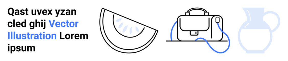 Watermelon slice, briefcase with strap, and glass vase. Ideal for food blogs, school websites, e-commerce, travel sites, business presentations, minimalist designs, and lifestyle blogs. Landing page