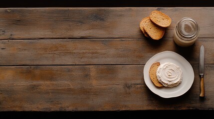 Delicious tuna cream cheese spread atop slices of rustic bread, complemented by a vintage knife and jar on a wooden table
