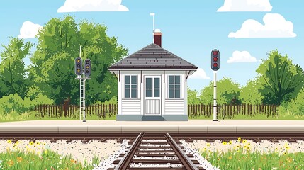 Small Train Station Building on a Sunny Day.