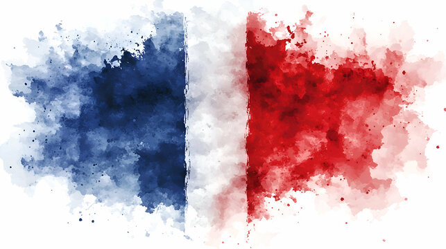 Watercolor French Flag, France, tricolor, blue, white, red