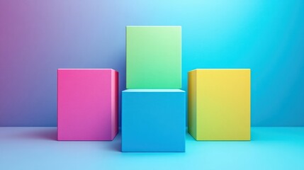 Obraz premium Colorful geometric podiums in front of a gradient background.