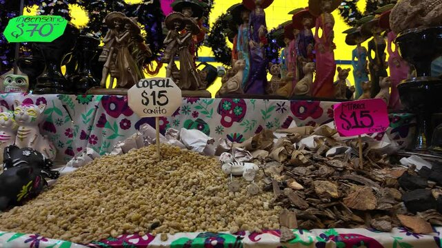 A table with a sign that says COPAL and a price of 5