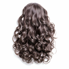 Naklejka premium Long Brown Curly Hair Isolated on White Background, brown hair, long hair, hair extensions, wavy hair, hair style