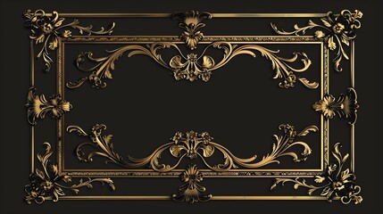 Obraz premium Thin vintage gold frame for your design. Vintage cover. Place for text. Vintage beautiful rectangular frame on black