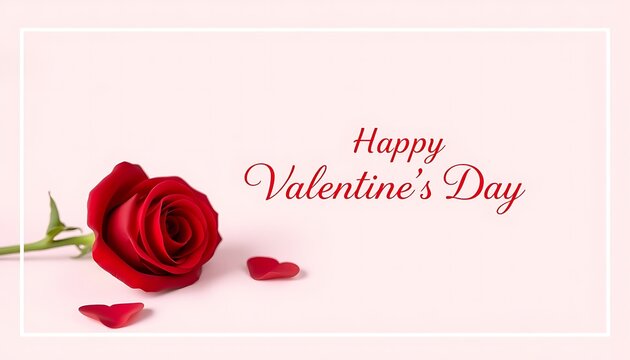 a minimalist banner with a single rose and 'Happy Valentine's Day' written in a classy font.

