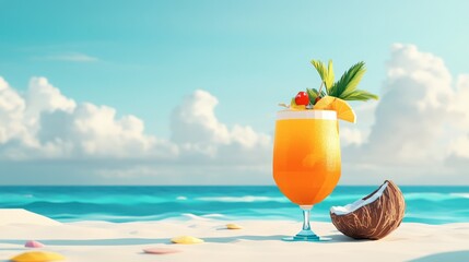 Obraz premium Refreshing Tropical Cocktail on a Sunny Beach