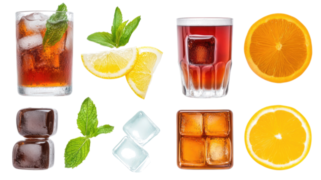Long Island Iced Teas and Ingredients on a Transparent Background Generative AI