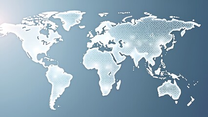 Naklejka premium A light blue background with a digital world map and global network connections, representing the concept of international business or connectivity Generative AI