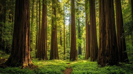 Obraz premium Serene Redwood Forest with Lush Green Underbrush