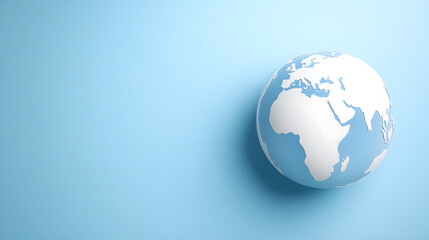 Fototapeta premium The globe showcases continents and oceans while sitting on a soothing blue background. This setting creates a peaceful ambiance, emphasizing the beauty of our planet.