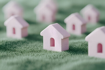 Pink Toy Houses on Green Grass, model, home, miniature, small, lawn