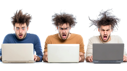 Men Expressing Frustration While Working on Laptops With Messy Hair Generative AI