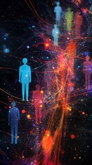 Fototapeta premium A dynamic illustration of people icons interconnected by glowing lines, symbolizing the powerful network of online business and social media marketing connections. 