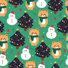 seamless pattern cartoon bear with christmas tree. cute christmas and winter wallpaper for fabric print, gift wrap paper
