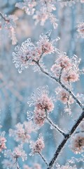 Naklejka premium Frozen Cherry Blossoms Glimmering Winter Ice Blossoms Nature Elegance Serenity Beauty Fragrant Delicate Petals