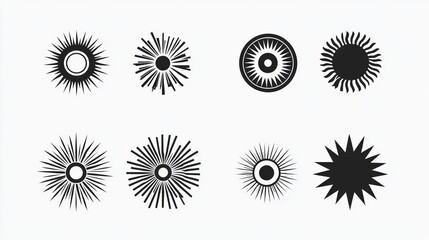 Abstract Sunburst Icons Black White Circular Sun Designs