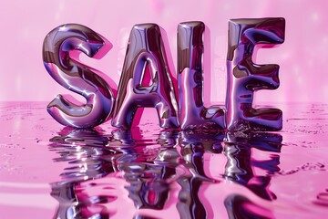 The word SALE in shiny pink metallic text on a pink background
