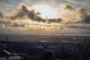 The historic city of Edinburgh, Scotland at sunset on a summer day