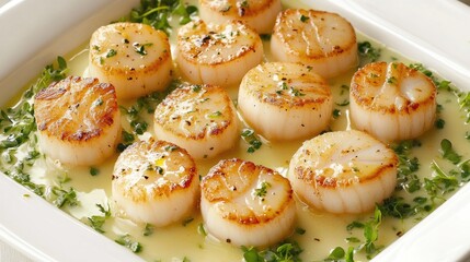 Delicious Scallops in Herb Butter Sauce