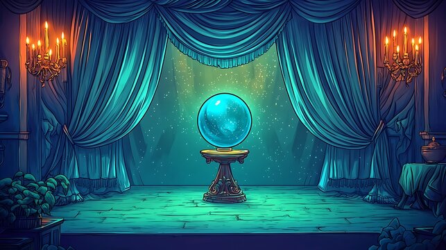Mystical Stage Setting with Crystal Ball and Candles.