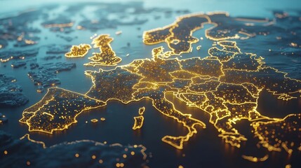 Naklejka premium Illuminated Europe Map Night Lights Global Connectivity Countries