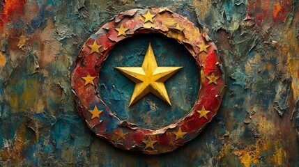 Grunge Texture Background Gold Star Red Blue Circle Stars