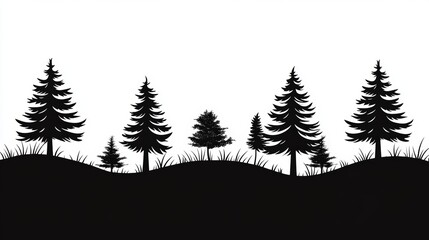 Obraz premium Silhouette Pine Trees Landscape Nature Scene Black and White Forest Illustration