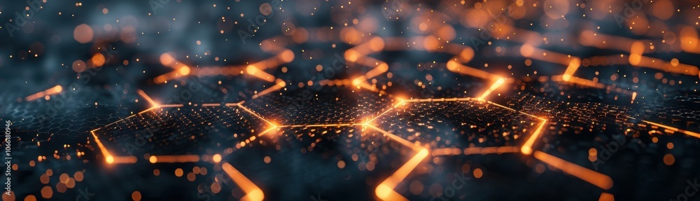 Poster Abstract Hexagon Pattern with Glowing Lines and Bokeh Lights