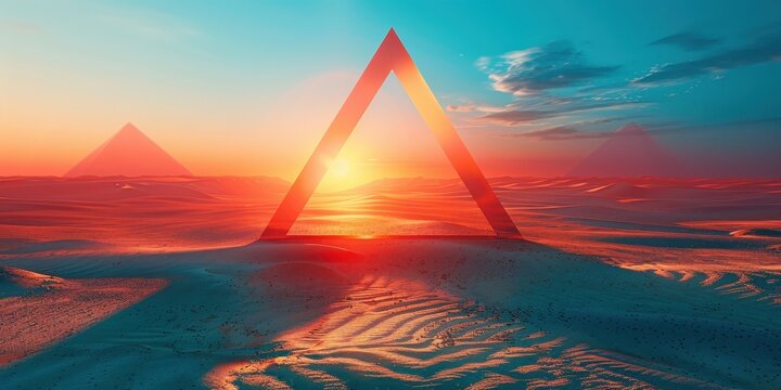 Geometric Sunset Over Desert Landscape with Triangle Frame