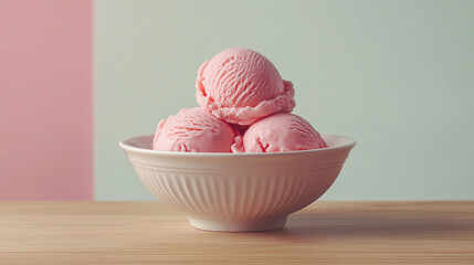Strawberry ice cream on bowl