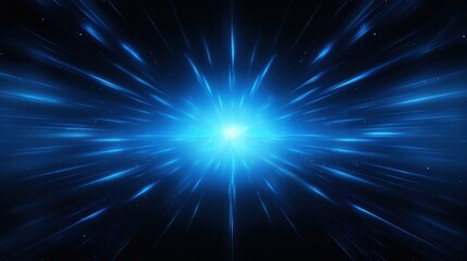 Abstract Blue Light Streaks Radiating from a Bright Center on a Black Background